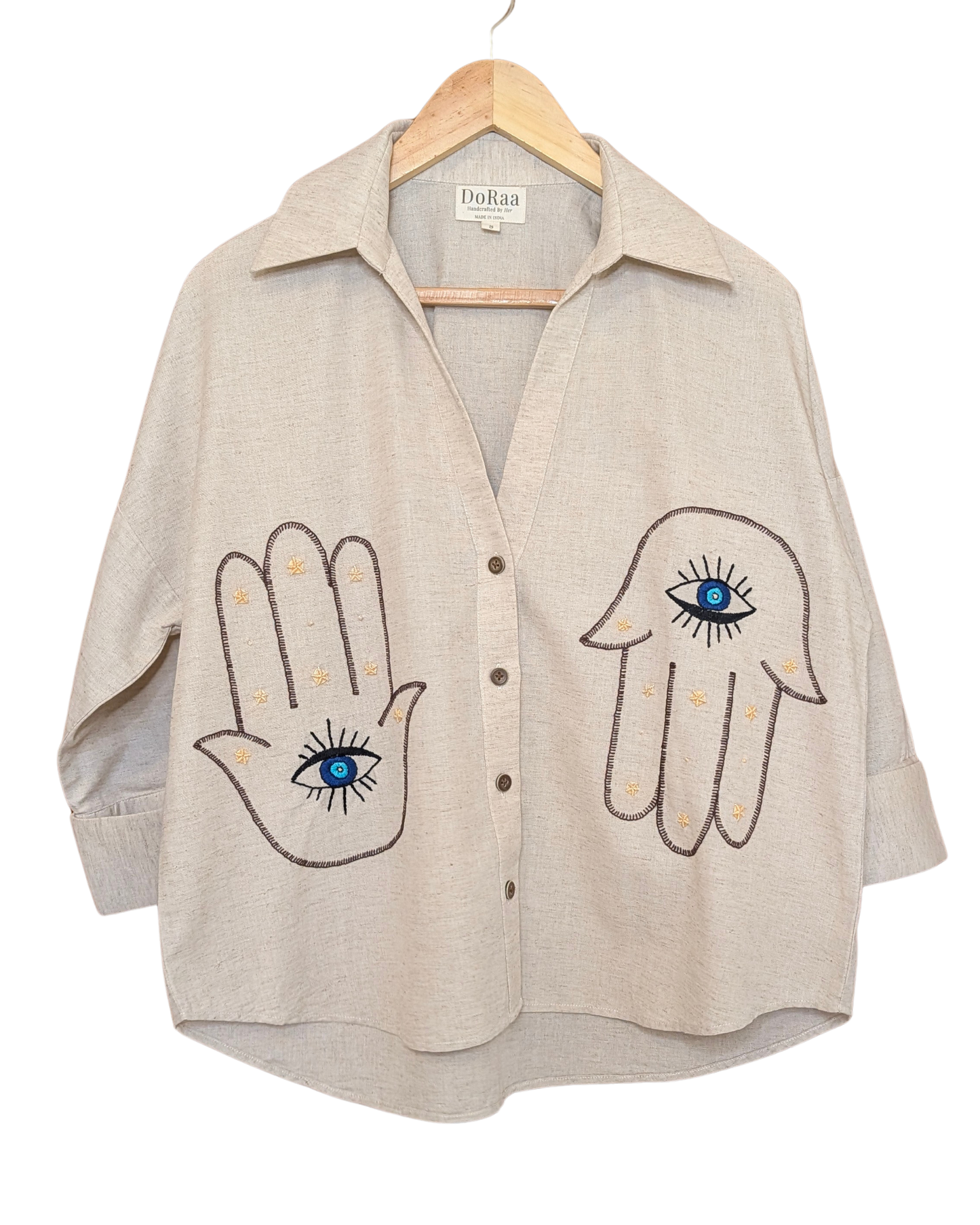 Nazar Hamsa Embroidered Shirt Women