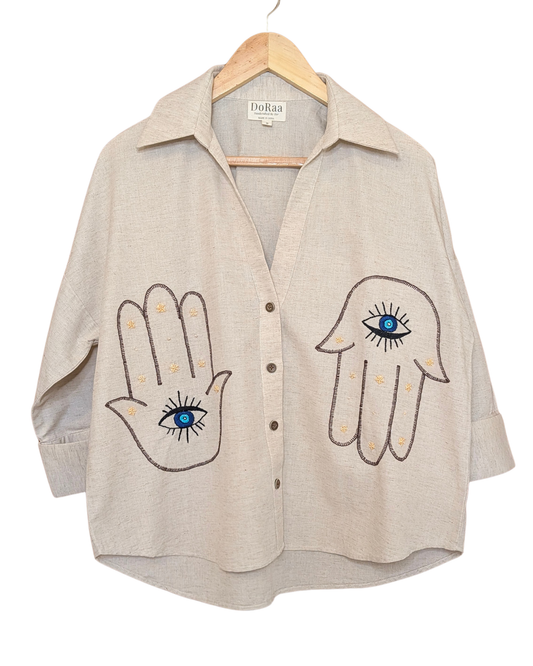 Nazar Hamsa Embroidered Shirt Women